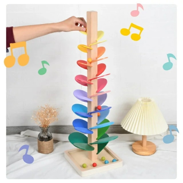 レインボーミュージックツリー 教育玩具木製ツリー 音楽おもちゃ 木製のおもちゃ 早期開発 知育玩具（カラーボール10個付き）