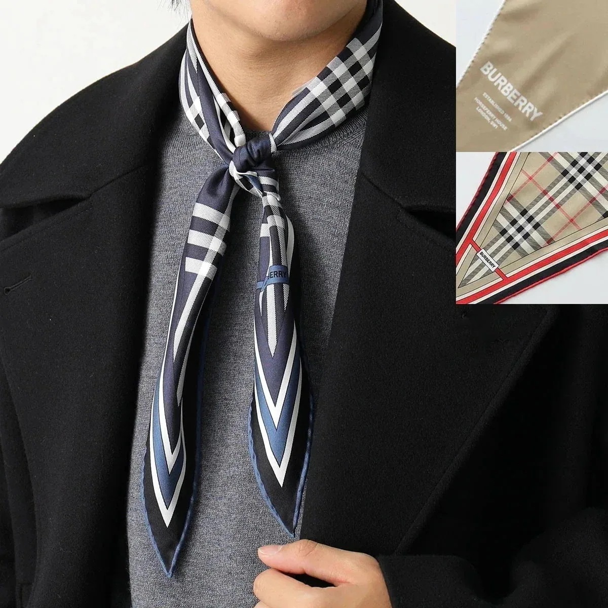 BURBERRY バーバリー スカーフ SS LOSANGE 8072100 8072132 8063809 メンズ ダイアモンドシェイプ シルク ロゴ チェッ】