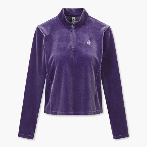長袖Tシャツ JQS QP422ORLO1-DPP 女性 ベルベット スリムフィット ハーフジップ 長袖Tシャツ / ダークパープル