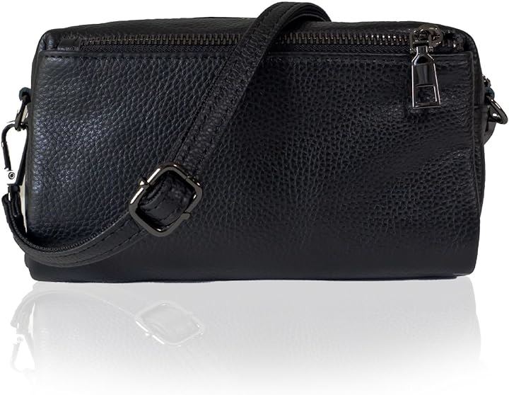 本革ショルダーバッグ ミニバッグ 小さめ コンパクト 牛革製 斜め掛け 軽量 レディース(ブラック)