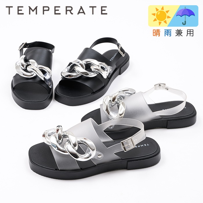 TEMPERATE テンパレイト サンダル QUINN クイン レディース ブラック/シルバー チェーン