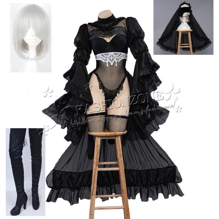 人気新作N0.1ニーア オートマタ 2 B黒ウェディングドレス花嫁 コスプレ衣装 演出服 アニメ VTuber 仮装 YouTuber コスチューム コミケ ハロウィン