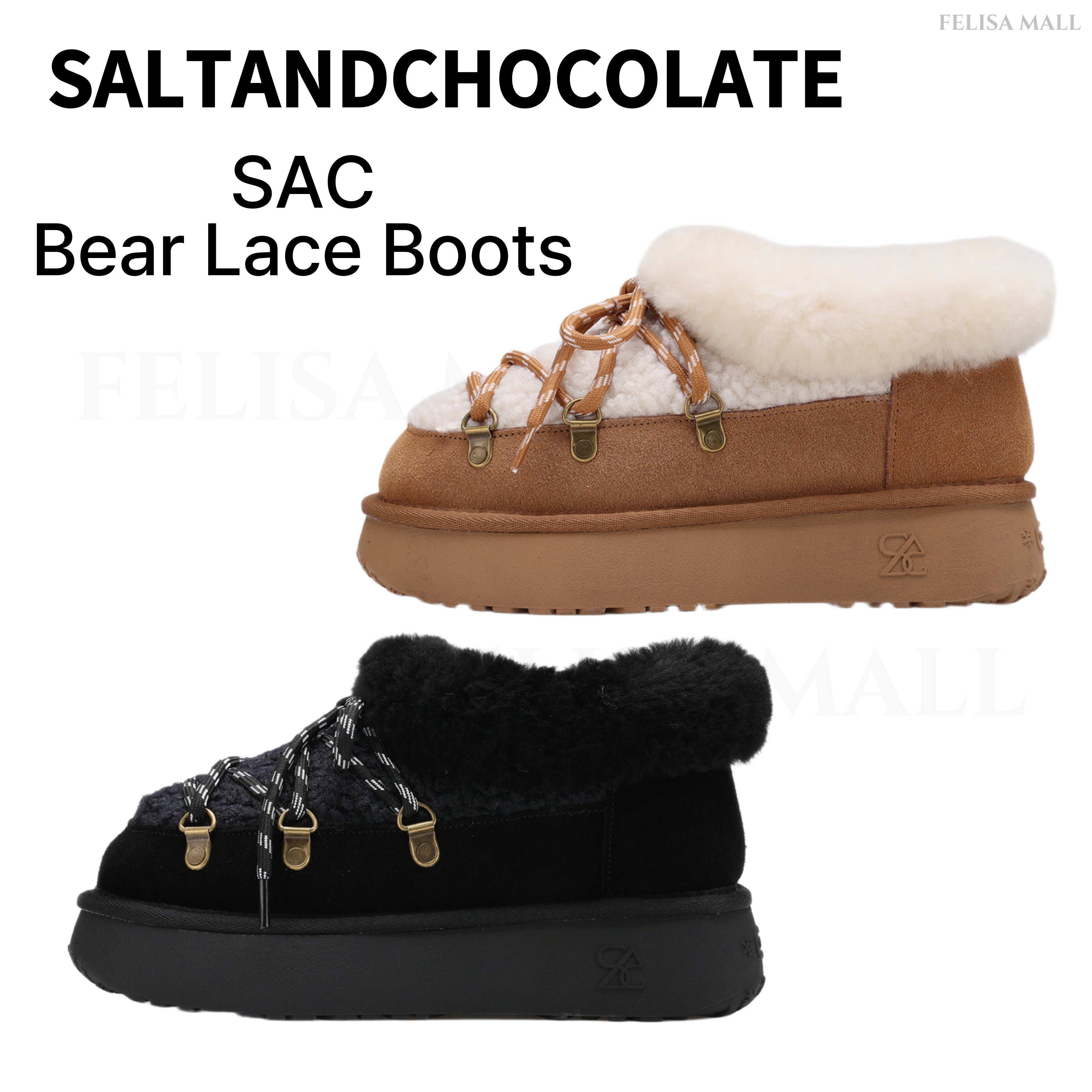 [SALT&CHOCOLATE] SAC Bear Lace Boots モコモコブーツ 韓国人気