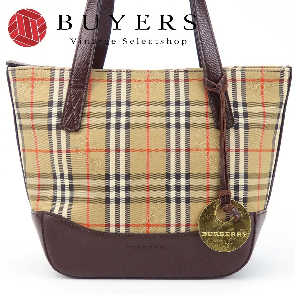 中古 ハンドバッグ ノバチェック キャンバス レザー ベージュ ブラウン ミニ かわいい レディース 女性