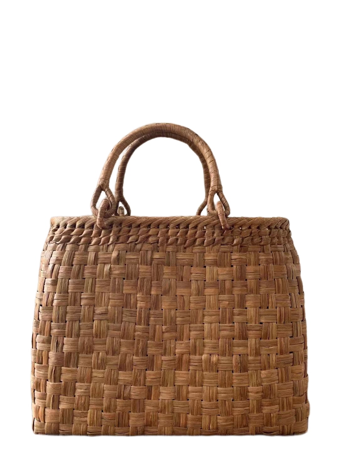 山葡萄　手作り　籠バッグ　市松編み　細ひご　内布あり (約)幅31本体高さ24マチ12cm