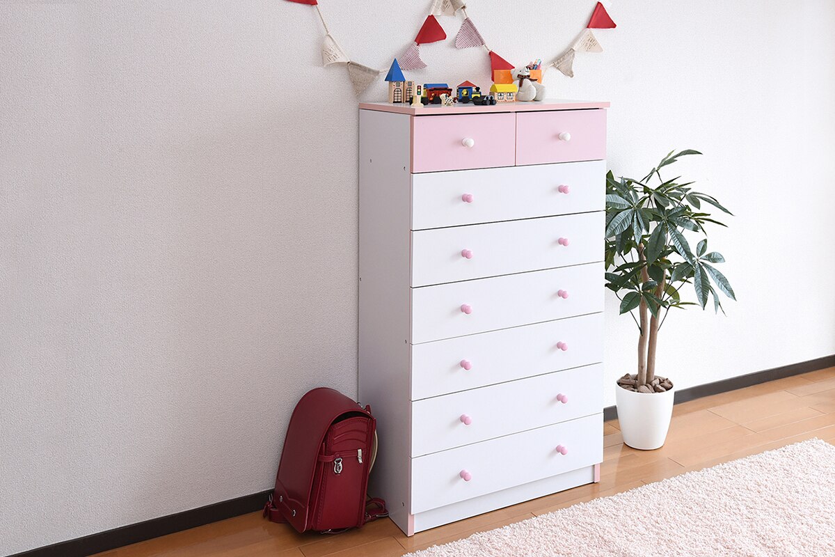 チェスト タンス 7段 ホワイトピンク 幅60 衣類収納 整理ダンス 引き出し収納 リビングチェスト