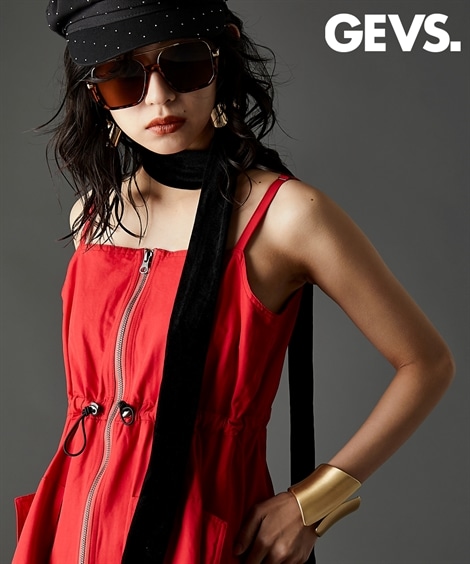 ロング・マキシ丈/半袖 アウトポケットフロントジップワンピース 大きいサイズ有 GEVS.