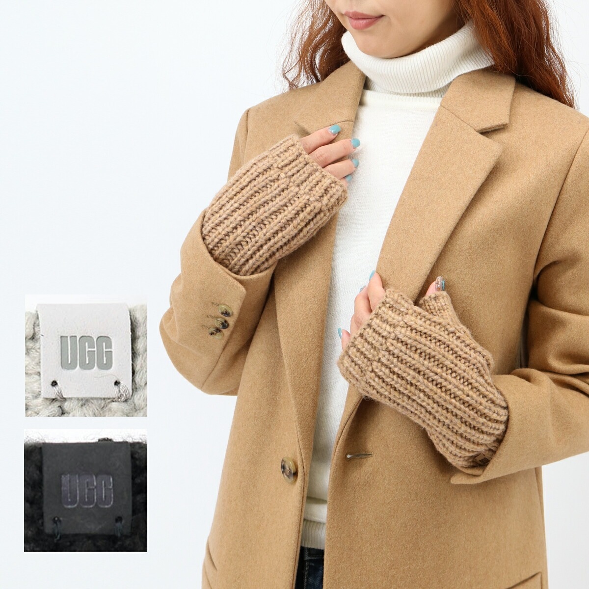 22590 W Chunky Fingerless Mitten 手袋 フィンガーレスグローブ スマートフォン対応 ウール混