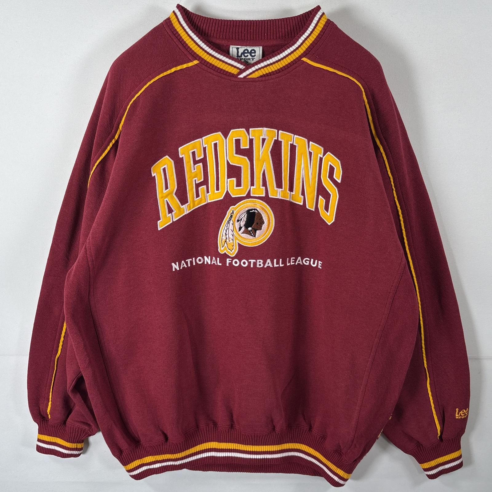 古着 90s/90年代 リースポーツ Lee SPORT スウェット Vネック トレーナー 大きいサイズ レッドスキンズ NFL 刺繍ロゴ XL レッド系 メンズ