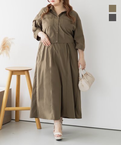 大きいサイズ レディース LL 3L 4L XL XXL XXXL ポケットデザインシャツ＆キャミワンピースセット