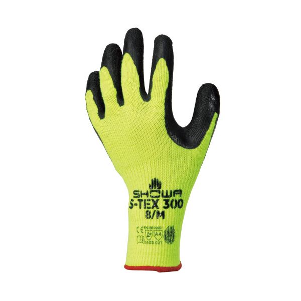 （まとめ）ショーワグローブ 耐切創背抜き手袋 M ブラック（裾部カラー：レッド） S-TEX300-M 1双 5セット