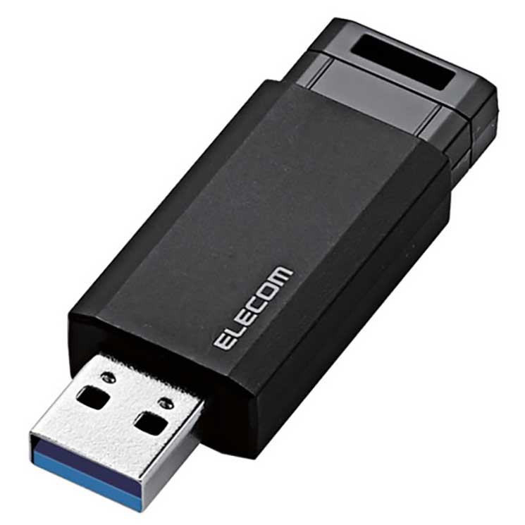 USBメモリ USB3.1(Gen1) ノック式 128GB オートリターン機能 1年保証 ブラック
