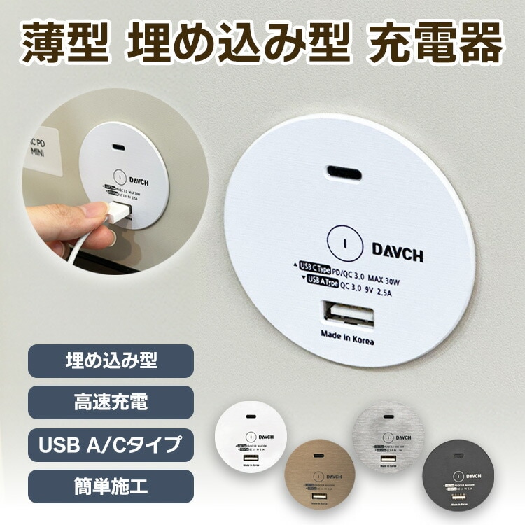 充電ポートusb コンセント 埋め込み USB 超 薄型 USBコンセント Aタイプ Cタイプ コンセント 木工 家具 製作 DIY 人気 高速充電 シルバー ゴールド ブラック ホワイト 韓国 ホテ