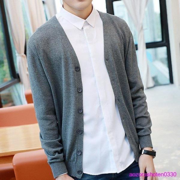 【2枚購入で 280円OFF!】タイムセール ニットカーディガン メンズ ニットカーデ 無地 長袖 サマーニット今月の新型