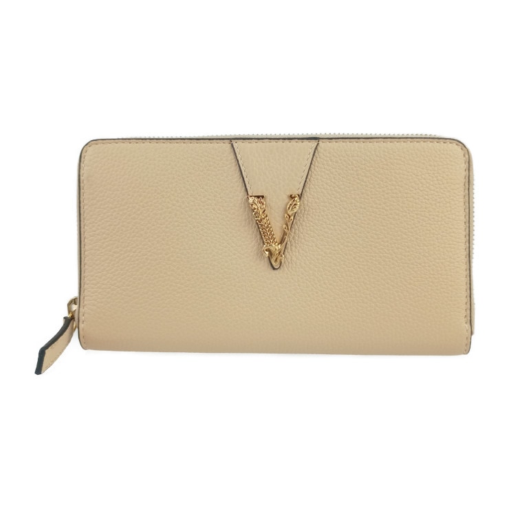 新品未使用展示品 VERSACE ヴェルサーチェ 財布 ヴィルトゥス ラウンドファスナー 長財布 1006263 ベージュ系 ゴールド金具 レザー レディース ヴェルサーチ【本物保証】