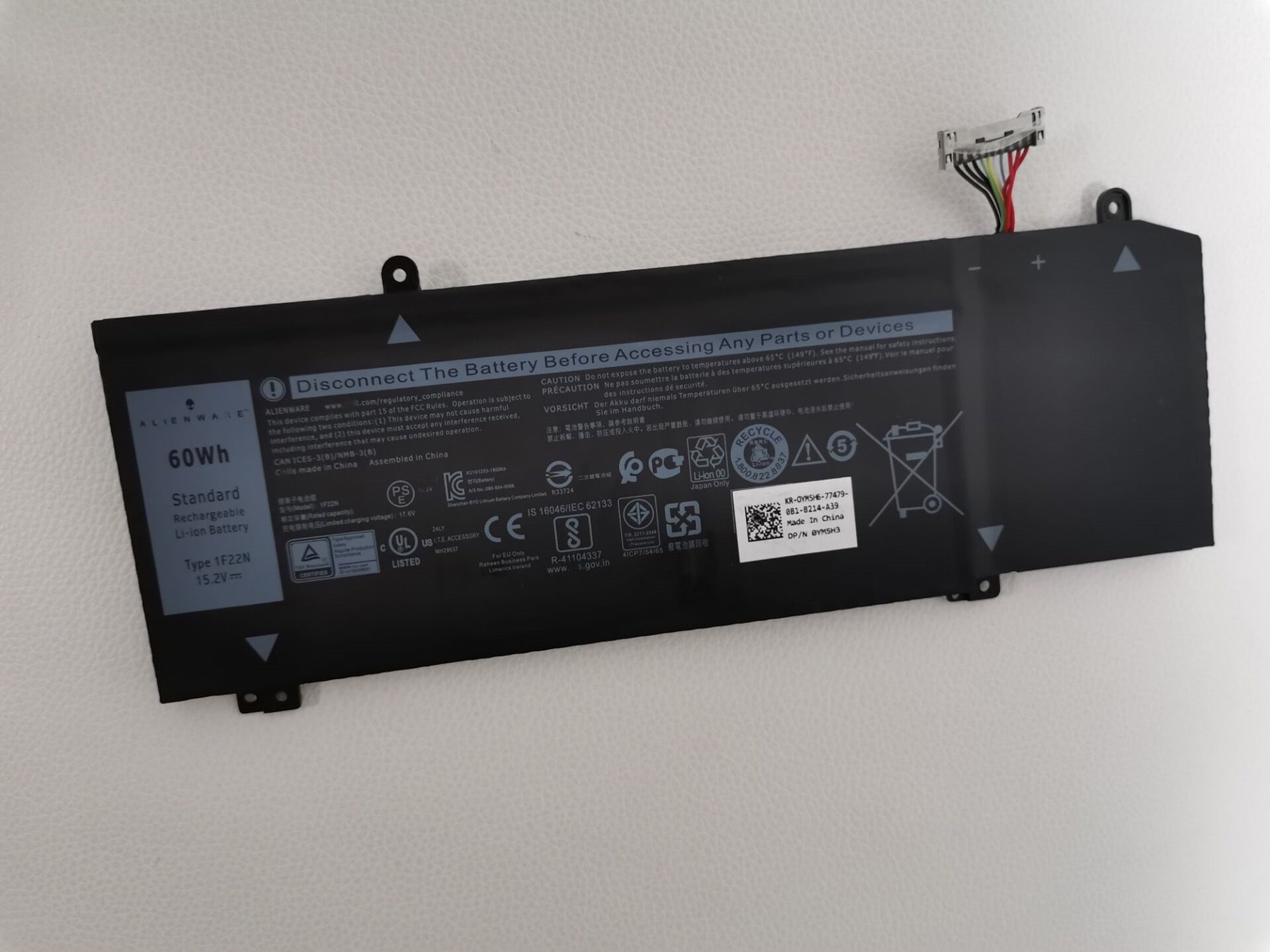 1F22N 電池・DELLノートパソコン互換 60Wh M15 M17 R1 2018 P79/P82F 交換用のバッテリー dc909-A799