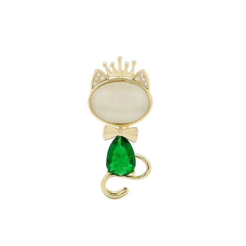 ブローチ 卒業式 入学式 ハイエンド ゴールド メッキ エメラルド キャッツアイ 猫 露出防止 カラーピン ジャケット コサージュピン ラインストーン 女性