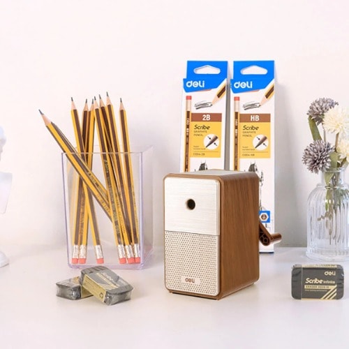 デリーレトロ鉛筆削りセット - ブラウン鉛筆消しゴム筆記用品学用品事務用品学校準備ギフト