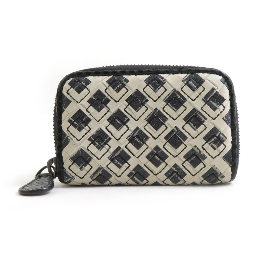 ボッテガヴェネタ BOTTEGAVENETA コインケース イントレチャート レザー ブラック×ホワイト ユニセックス h31866k