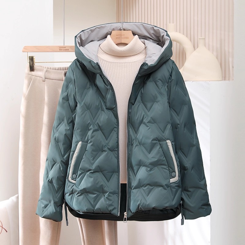 新作秋冬レディースショート丈ゆったりとした暖かいホワイトダックダウンフード付きコート