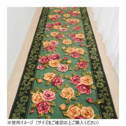 エレガントローズ 廊下敷きマット(抗菌防臭 吸水速乾) 日本製 65×120cm グリーン