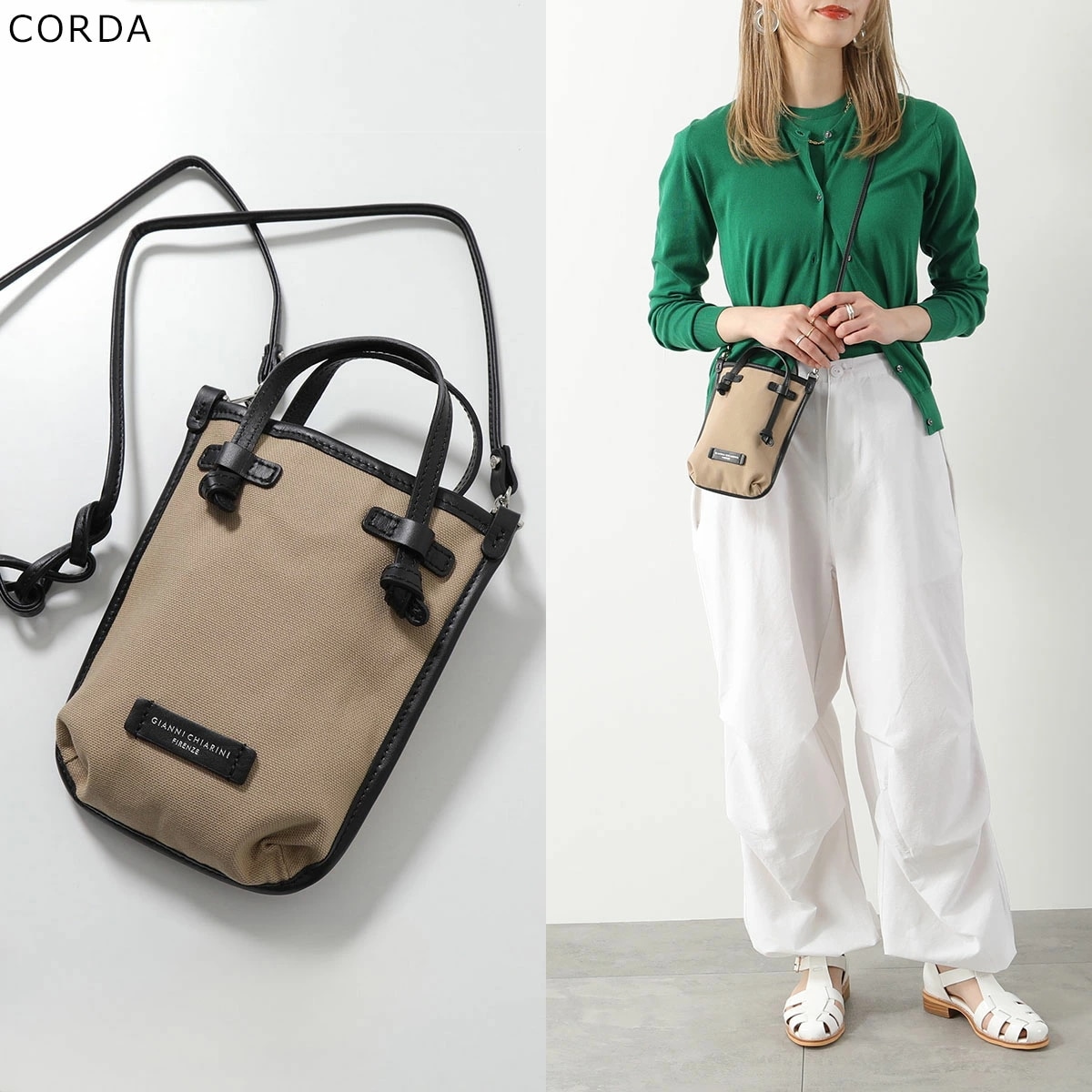 【訳あり】GIANNI CHIARINI ジャンニキアリーニ フォンケース MARCELLA マルチェッラ BS 9406 CNV レディース キャンバス ミニバッグ 鞄 CORDA