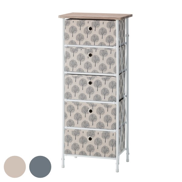 ファブリックチェスト 5段 スチールフレーム ウッド柄 幅40cm