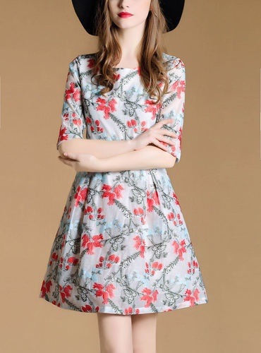 1255．花柄五分袖ミニワンピース（ホワイト）