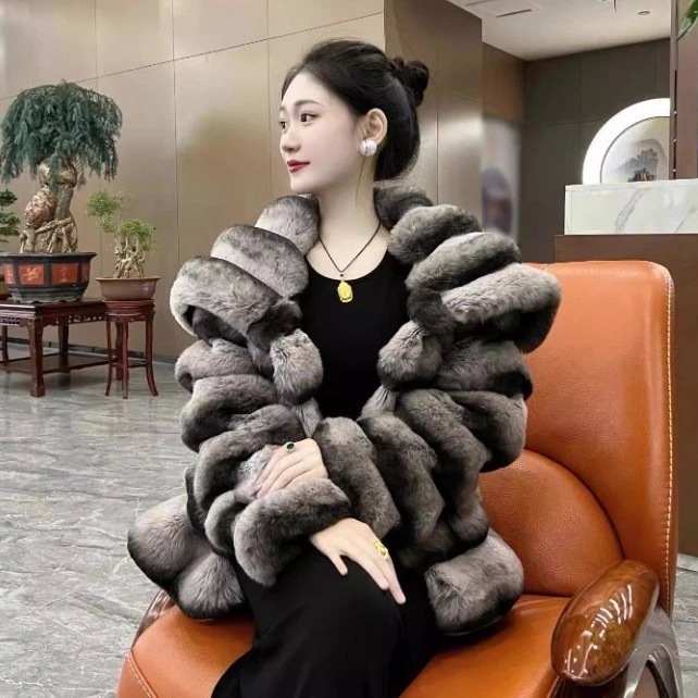 ステッチ 人工うさぎフリース 風 レディース EC1895 ファー 24 コート 華やか暖かい ぬいぐるみ 保温 アウター ジャケット ボア