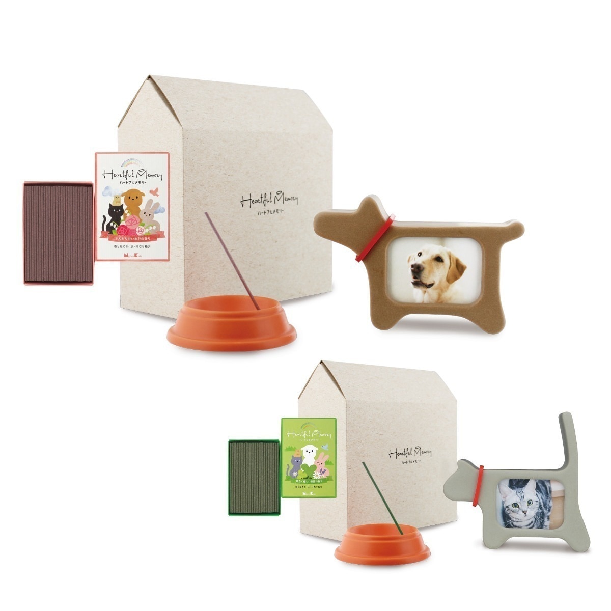 ペット仏具 ハートフルメモリーセット エンジェル 愛犬 愛猫 供養 手元供養 写真立て お線香 お線香立て お供え ペット 犬用 ホワイトフローラルの香り 猫用 グリーンフローラルの香り