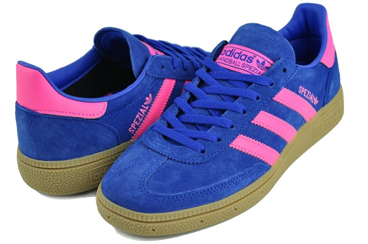 ハンドボール スペツィアル ウィメンズ ルシッドブルー/ルシッドピンク/ガム スエード Tトゥシューズ ih5373