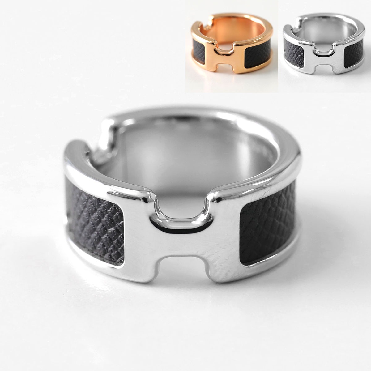 HERMES エルメス リング オランプ Olympe PM 500058FK 500058FD レディース エプソン マダム レザー メタル Hロゴカット 指輪 カラー5色