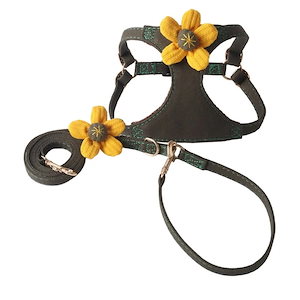 犬用ハーネスリード付きベスト型ハーネスデニムフラワー柄猫犬用ハーネスリード