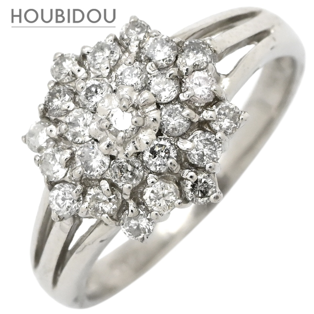 リング 指輪 ダイヤモンド 0.50ct プラチナシルバー パヴェ フラワー 花モチーフ プラチナ 9.5号【中古】