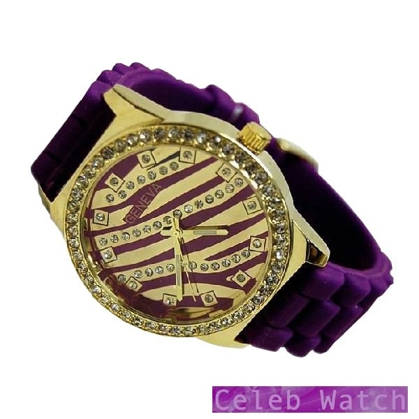 セール GENEVA 腕時計 ジルコニア カスタム ウォッチ ゴールド パープル ラバーベルト メンズ 時計 ラグジュアリー スタイル ブランド ファッション セレブ ウォッチ メンズウォッチ セ