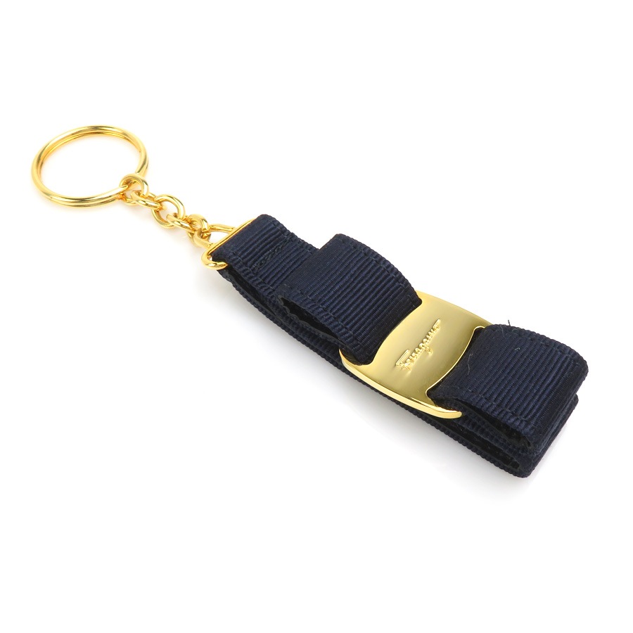 サルヴァトーレフェラガモ Salvatore Ferragamo チャーム キーホルダー ヴァラリボン メタル ネイビー×ゴールド レディース h30525a