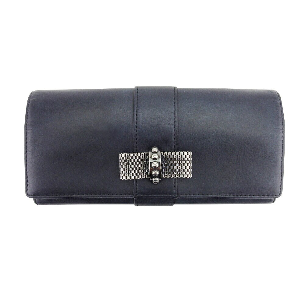 長財布 ファスナー付き 財布 スイートチャリティー レディース メタルリボン ブラック ネイビー レッド 中古