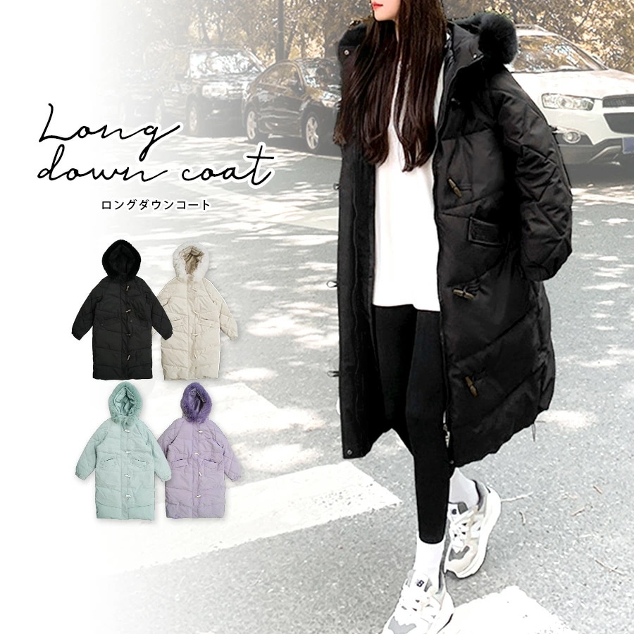 ダウン アウター フード付き ファー コート ダウンコート ロング 長袖 中綿 羽織 冬 秋 春 オフィス 韓国ファッション 大人 レディース 新作 ブラック アイボリー ブルー ラベンダー S M