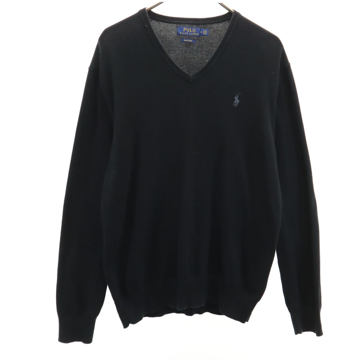 長袖 ピマコットン Vネック ニット M ブラック メンズ 古着
