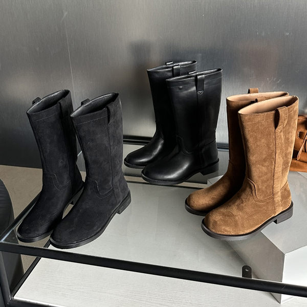 ロングブーツ フラット レディース ローヒール 黒 茶 ブラック ブラウン レザー スエード 歩きやすい 痛くない カジュアル シンプル 靴 婦人靴 韓国