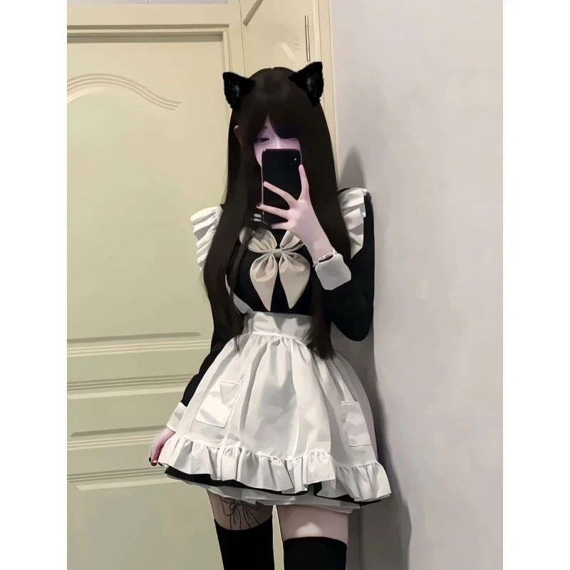 ハロウィンコスプレロリータの可愛いリボンワンピースデザイン感フリル巻きメイドのセットアップスカート 衣装