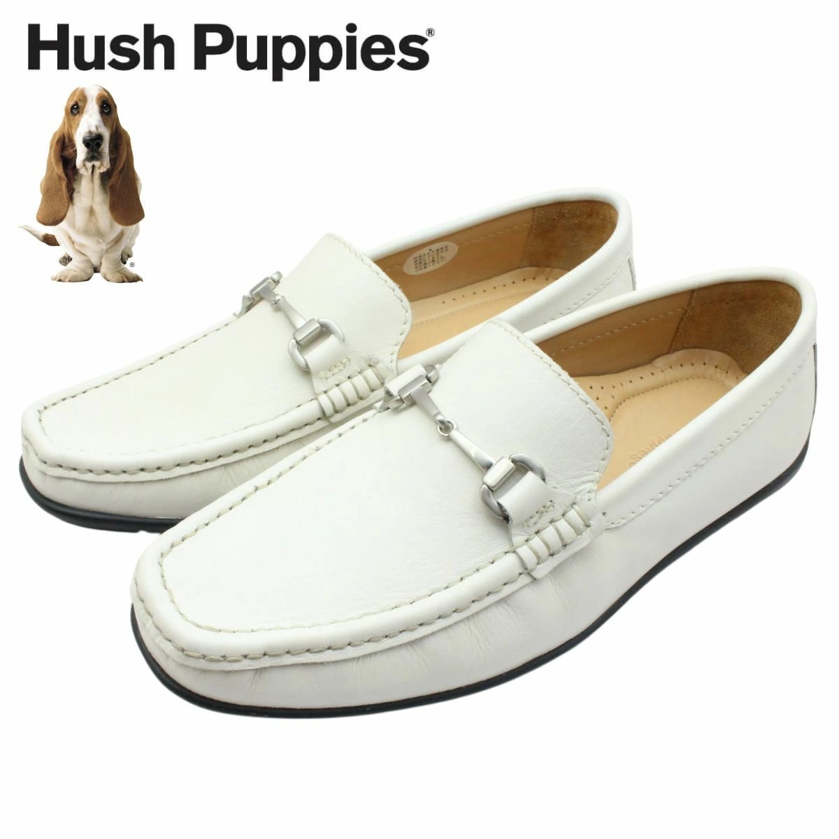 Hush Puppies ハッシュパピー メンズ ビット ローファー スリッポン M-7116T 7116T 本革 レザーシューズ ホワイト カジュアル
