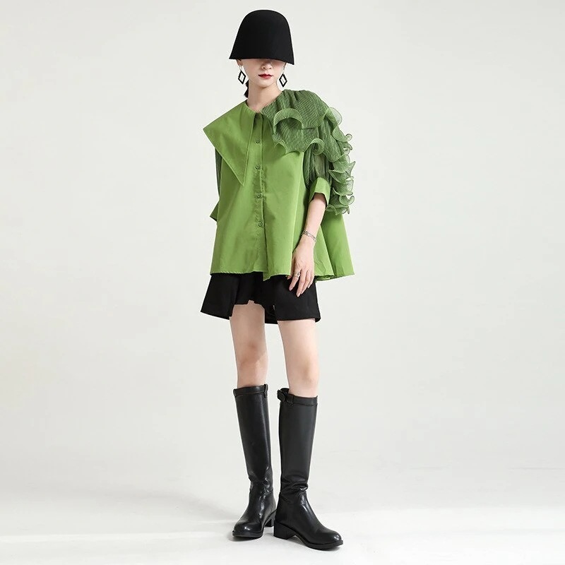 夏の準備! ニッチなデザイン 半袖 シャツ　クラシックでアシンメトリーデザイン　ウェストバンド付きLFZ176 母の日 母の日-0003388