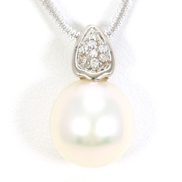 K14 14金 WG ネックレス パール(真珠) ダイヤ 0.05 ジュエリー 中古