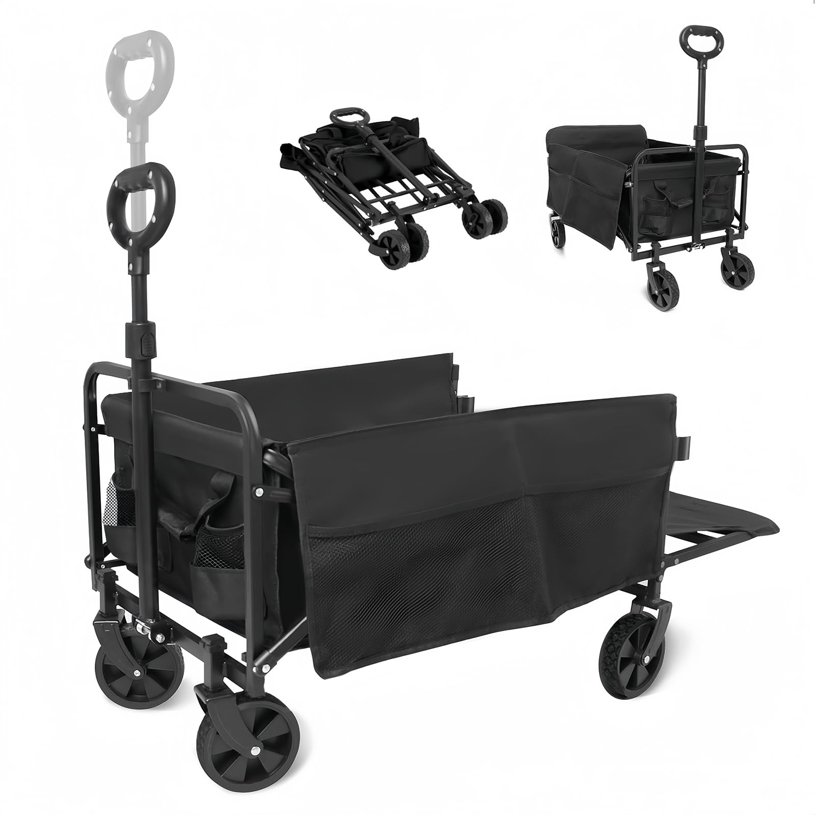 SOTCAR キャリーワゴン 大容量150L キャリーカート アウトドアワゴン テールゲート解放可 耐荷重180kg ワンタッチ 折りたたみ式 キャンプカート 軽量 静音 キャンプ/引越し/BBQ/買