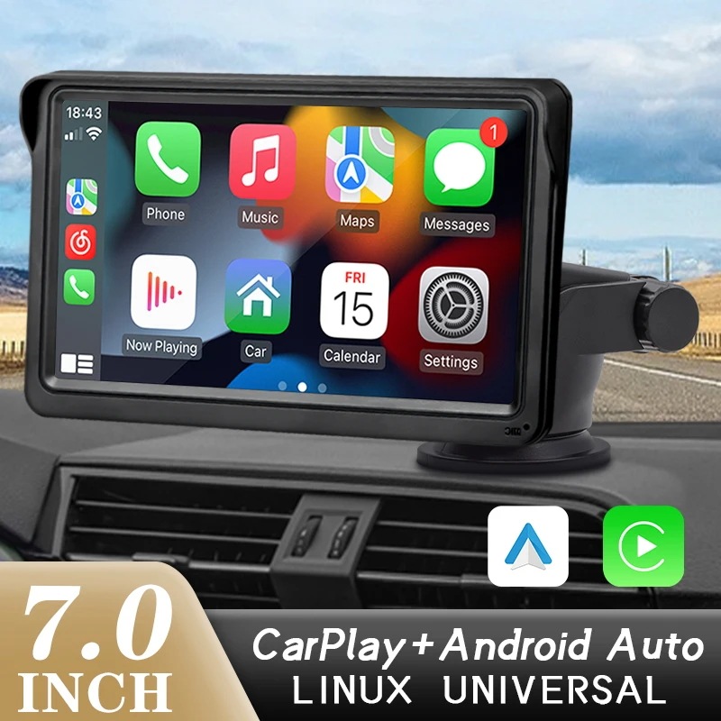 Hippcron CarPlay Android Auto カーラジオ マルチメディア ビデオ プレーヤー 7 インチ ポータブル タッチ スクリーン USB AUX 付き リア ビュー カメラ
