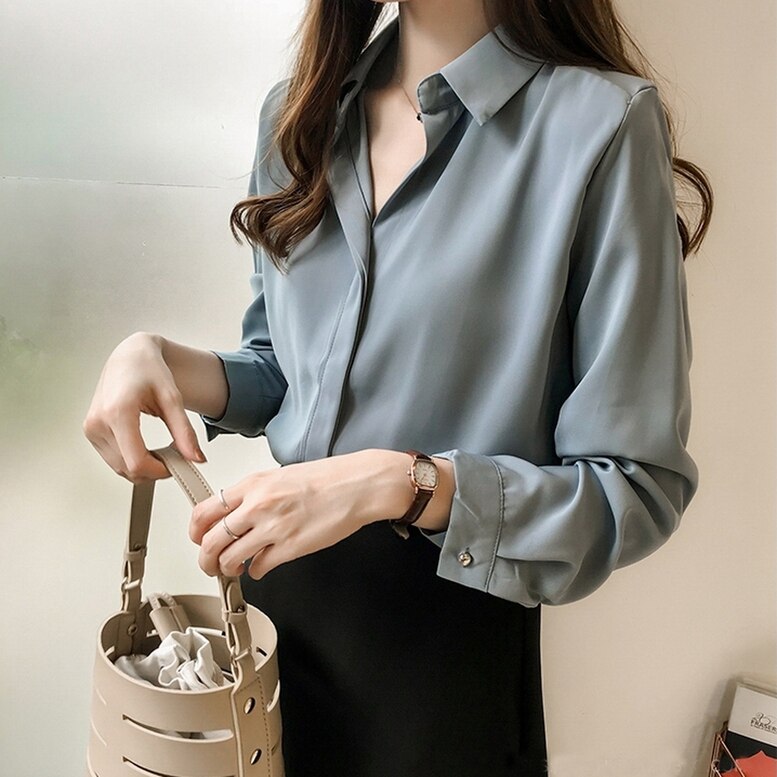 4color レディース 大きいサイズ マットサテン長袖開襟シャツ レギュラーカラー艶シャツ トップ