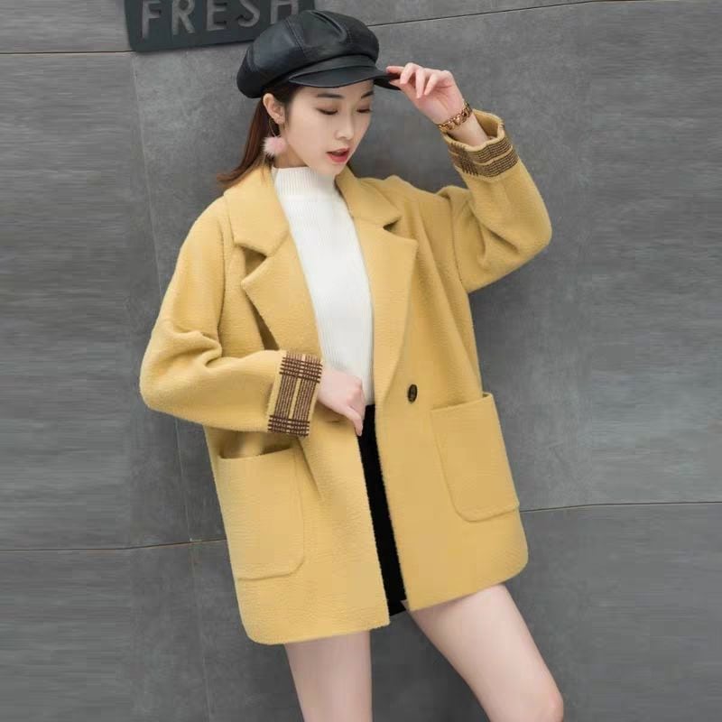 模造両面ニースーツ襟コート女性セーター23新型ニットカーディガンファッション毛上着