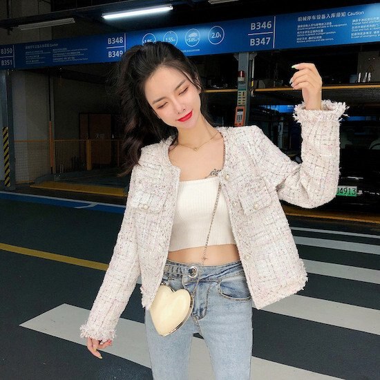 【取寄：納期2週間】ツイードジャケット レディース アウター 長袖 ノーカラージャケット ツイードカーディガン ツイードパターンジャケット ライトアウター ツイードジャケット レディース アウター