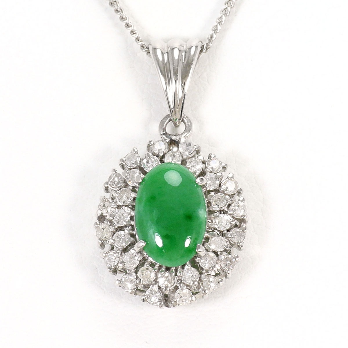PT900 プラチナ PT850 プラチナ ネックレス ヒスイ ダイヤモンド 0.2ct 総重量約4.1g 約40cm ジュエリー 中古